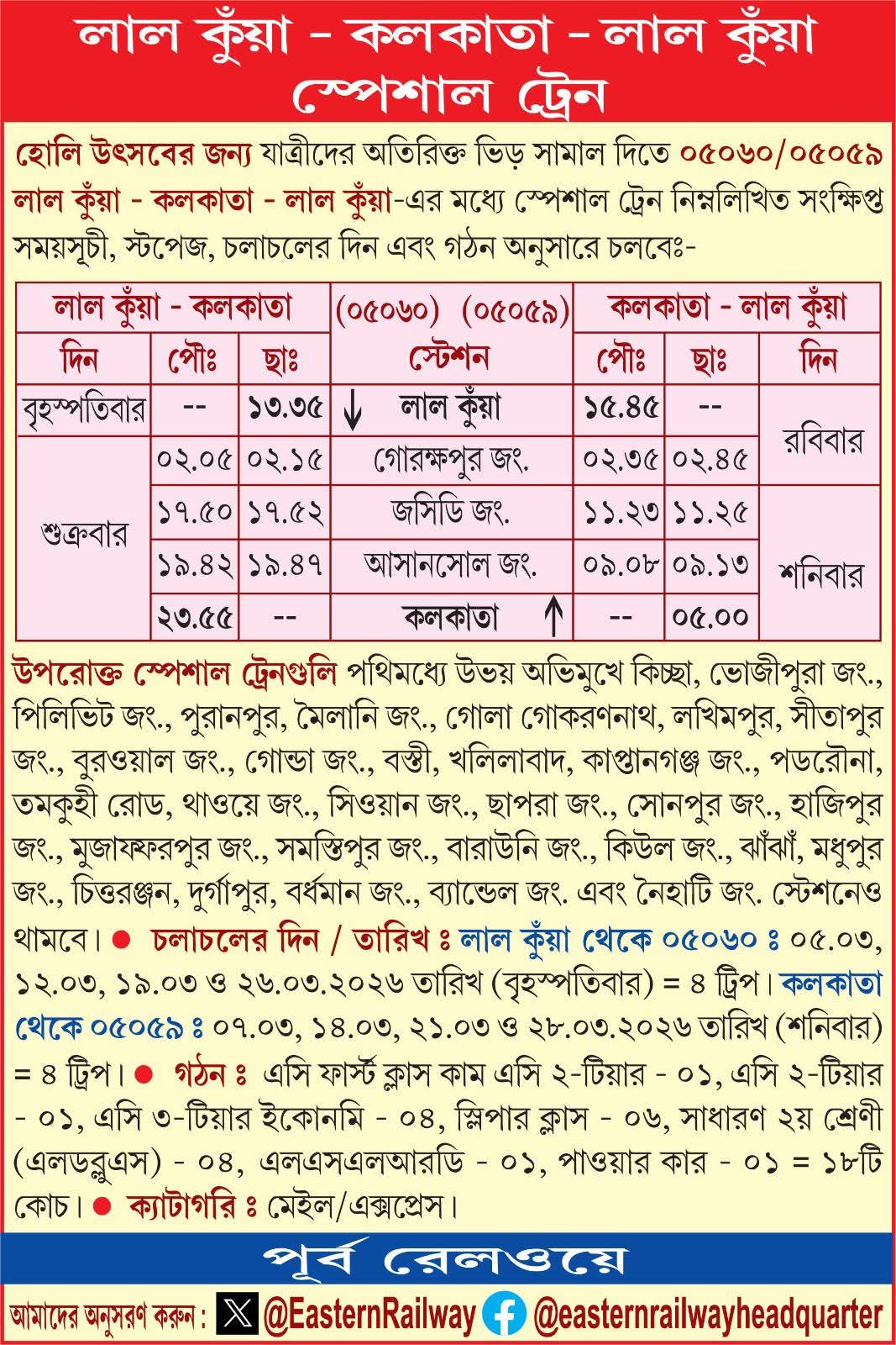 Kolkata Holi Special Train